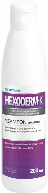 Гексодерм-К (Xexoderm-K) Шампунь для собак и кошек с хлоргикседином и кетоконозолом 200 г Eurowet Польша
Гексодерм-К (Xexoderm-K) Шампунь для собак и кошек с хлоргикседином и кетоконозолом 200 г Eurowet Польша