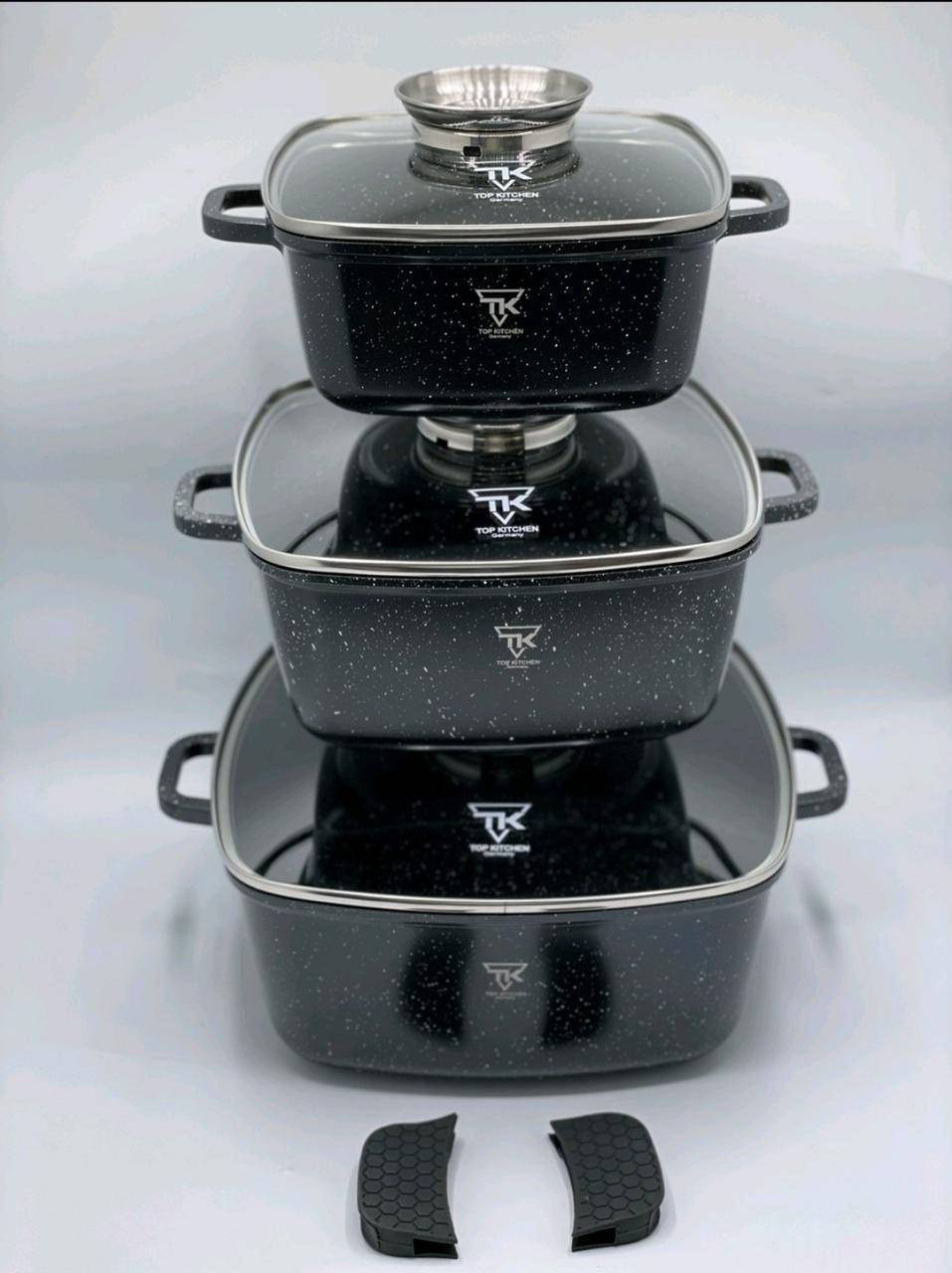 Набор гранитной посуды Top Kitchen квадратные антипригарные кастрюли Германия Черный KL
Набор гранитной посуды Top Kitchen квадратные антипригарные кастрюли Германия Черный KL