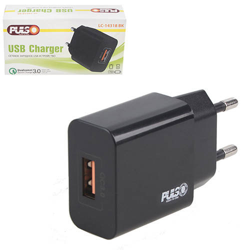 Сетевое зарядное устройство PULSO 18W, 1 USB, QC3.0 (5V*3A/9V*2A/12V*1.5A) (LC-14318 BK), Черный
Сетевое зарядное устройство PULSO 18W, 1 USB, QC3.0 (5V*3A/9V*2A/12V*1.5A) (LC-14318 BK), Черный