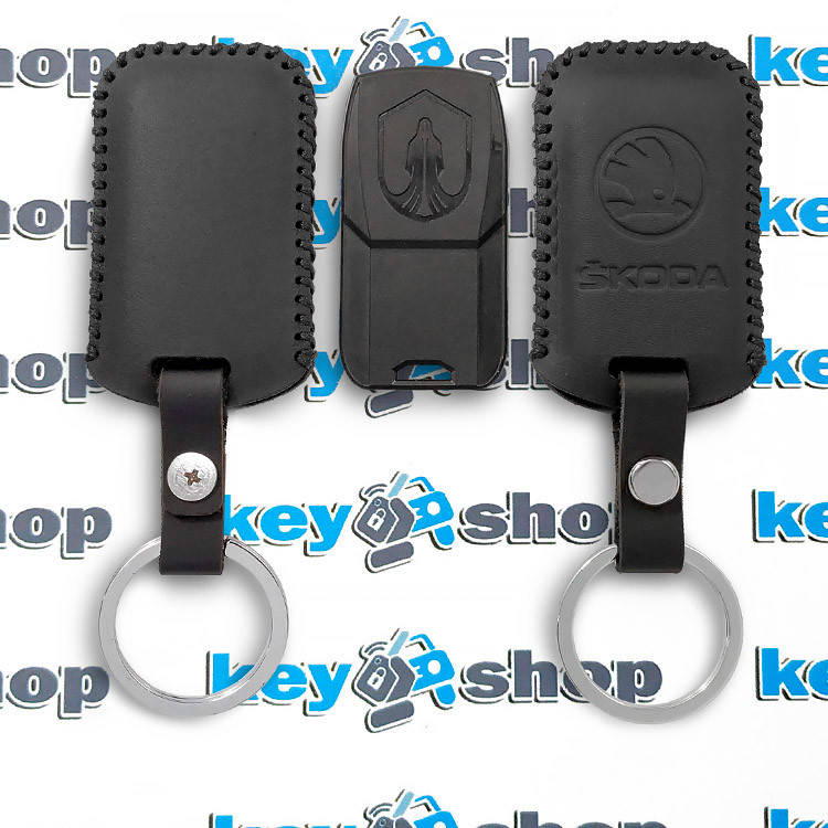 Чехол сигнализации метки Призрак (Prizrak) с логотипом SKODA, кожаный, черный, тип2 
Чехол сигнализации метки Призрак (Prizrak) с логотипом SKODA, кожаный, черный, тип2