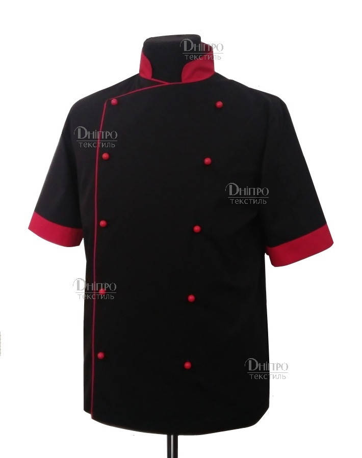 Черный мужской поварской китель с коротким рукавом. Одежда для поваров 
Черный мужской поварской китель с коротким рукавом. Одежда для поваров