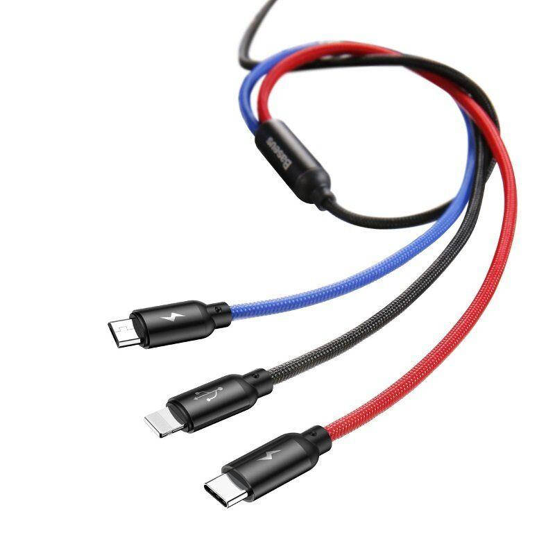 Кабель Baseus Three Primary Colors 3 в 1 Lightning + Type-C + Micro-USB 3.5 A (1.2 м) Black, Черный
Кабель Baseus Three Primary Colors 3 в 1 Lightning + Type-C + Micro-USB 3.5 A (1.2 м) Black, Черный