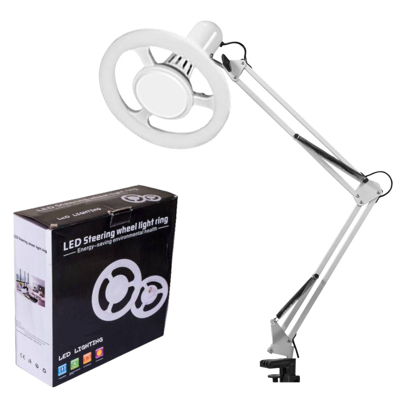Кольцевая, энергосберегающая Steering wheel light ring LED - лампа (26см.) на струбцине 80 см., 24 Вт. Белый
Кольцевая, энергосберегающая Steering wheel light ring LED - лампа (26см.) на струбцине 80 см., 24 Вт. Белый