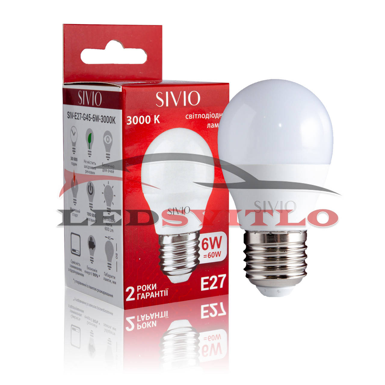 Светодиодная LED лампа E27 6W 3000K Теплый белый SIVIO 220v G45 шарик, замена лампы накаливания 60W
Светодиодная LED лампа E27 6W 3000K Теплый белый SIVIO 220v G45 шарик, замена лампы накаливания 60W
