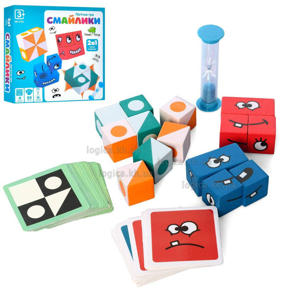 Игра смайлики, кубики с заданиями + карточки, головоломка