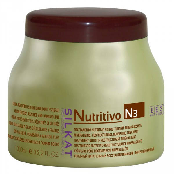 Маска-крем питательная для сухих, осветленных и ломких волос BES SILKAT NUTRITIVO N3 1000 мл
Маска-крем питательная для сухих, осветленных и ломких волос BES SILKAT NUTRITIVO N3 1000 мл