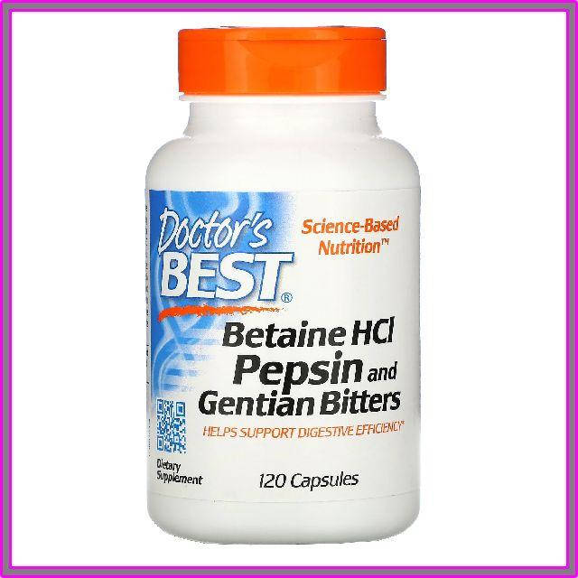 Бетаингидрохлорид, H Cl пепсин и горечавка, Doctor's Best,120 капсул
