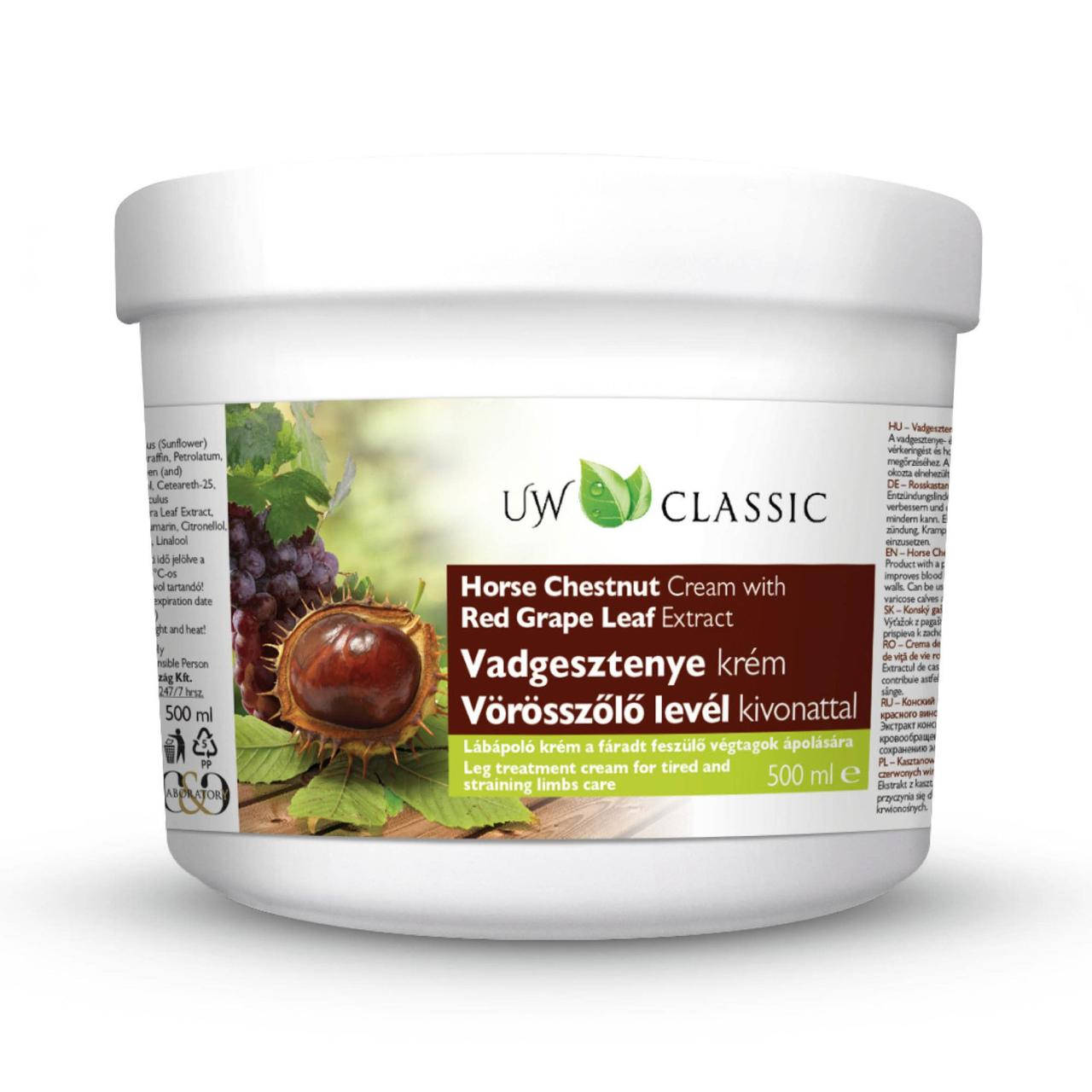 UW Classic Vadgesztenye krém Крем от варикоза из конского каштана с экстрактом виноградных листьев 500 мл
UW Classic Vadgesztenye krém Крем от варикоза из конского каштана с экстрактом виноградных листьев 500 мл