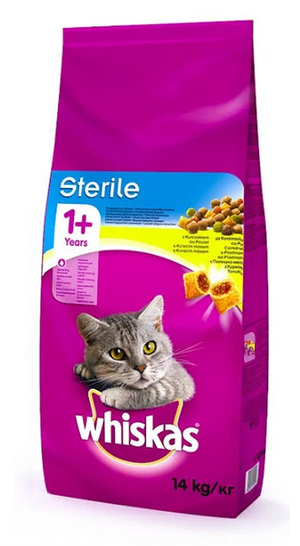 Whiskas сухой корм для стерилизованных кошек и кастрированных котов, профилактика МКБ 14кг
Whiskas сухой корм для стерилизованных кошек и кастрированных котов, профилактика МКБ 14кг