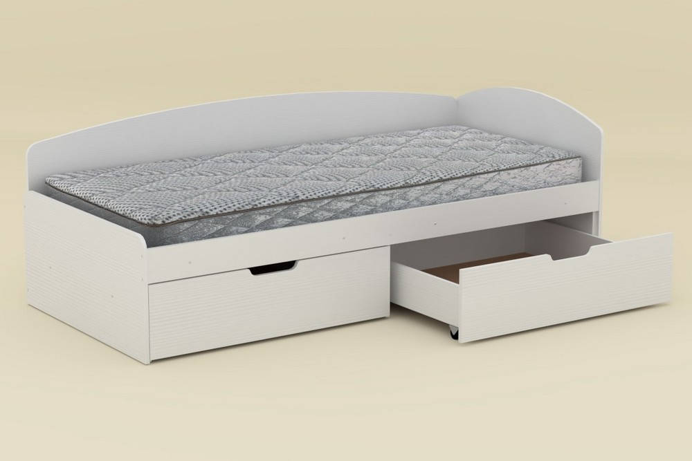 Односпальная кровать с ящиками Компанит - 90+2С белый 
Односпальная кровать с ящиками Компанит - 90+2С белый