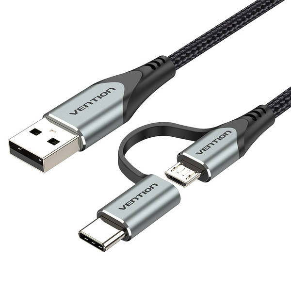 Кабель Vention 2-in-1 USB Cable (Micro USB to Type C) 1m, 3A, быстрая зарядка (CQEHF), Черный
Кабель Vention 2-in-1 USB Cable (Micro USB to Type C) 1m, 3A, быстрая зарядка (CQEHF), Черный