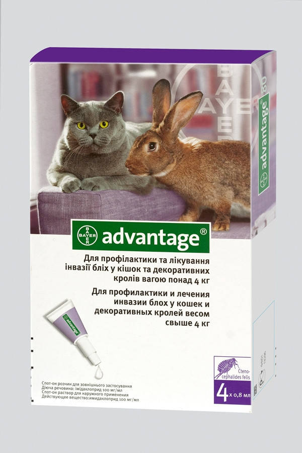 Капли от блох и клещей Bayer Advantage 80 (Адвантейж) для котов весом более 4 кг (1 пипетка)
Капли от блох и клещей Bayer Advantage 80 (Адвантейж) для котов весом более 4 кг (1 пипетка)