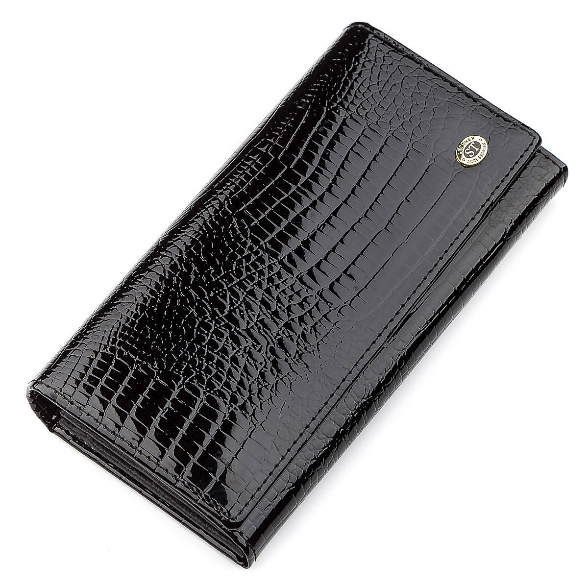 Кошелек женский ST Leather 18390 (S2001A) из лакированной натуральной кожи. Черный 
Кошелек женский ST Leather 18390 (S2001A) из лакированной натуральной кожи. Черный