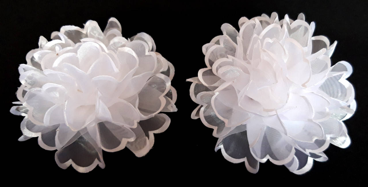 Банты на резинке средние, ручной работы ажурные, диаметр 11 см, белые, Белый