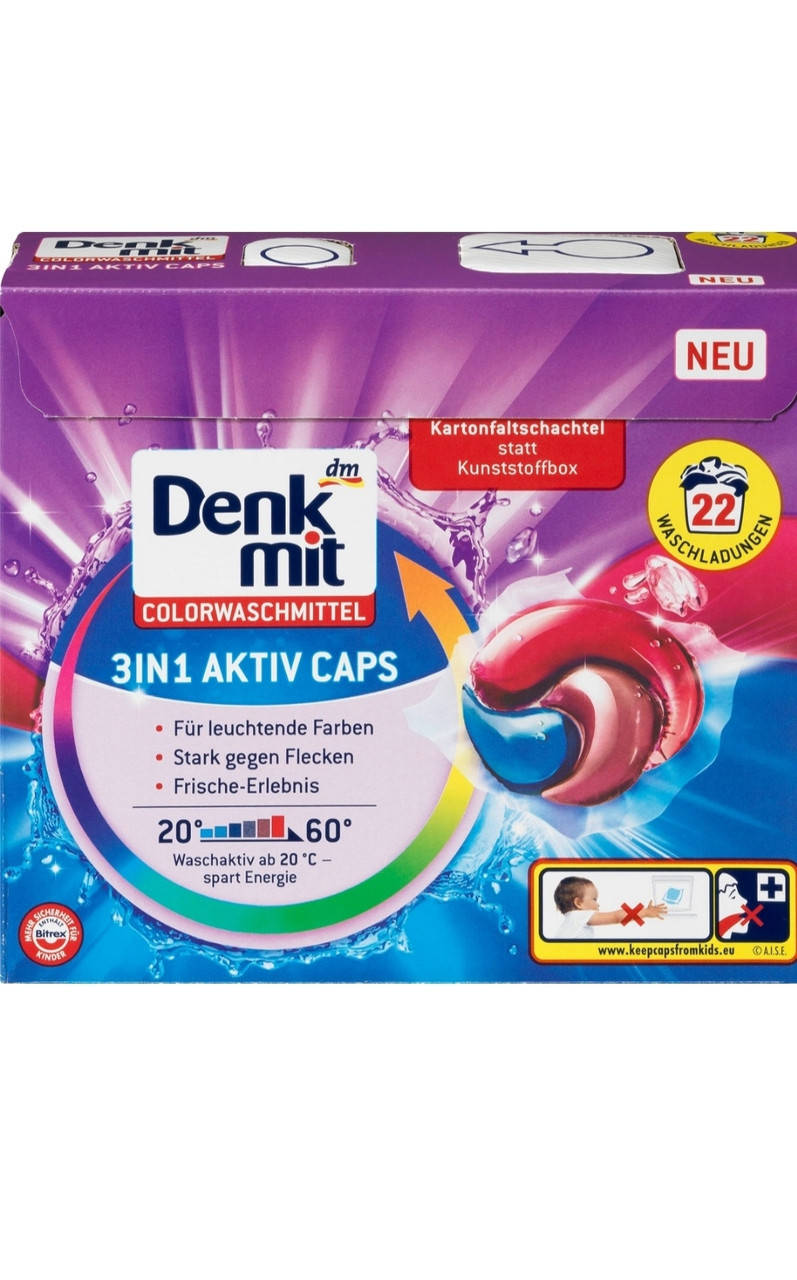 Капсулы для стирки цветных вещей Denkmit 22 шт 
Капсулы для стирки цветных вещей Denkmit 22 шт