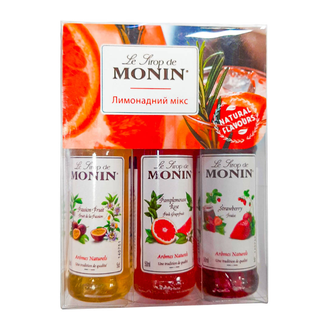 Лимонадный Микс Monin (маракуйя, клубника, грейпфрут) 3х50 мл 
Лимонадный Микс Monin (маракуйя, клубника, грейпфрут) 3х50 мл