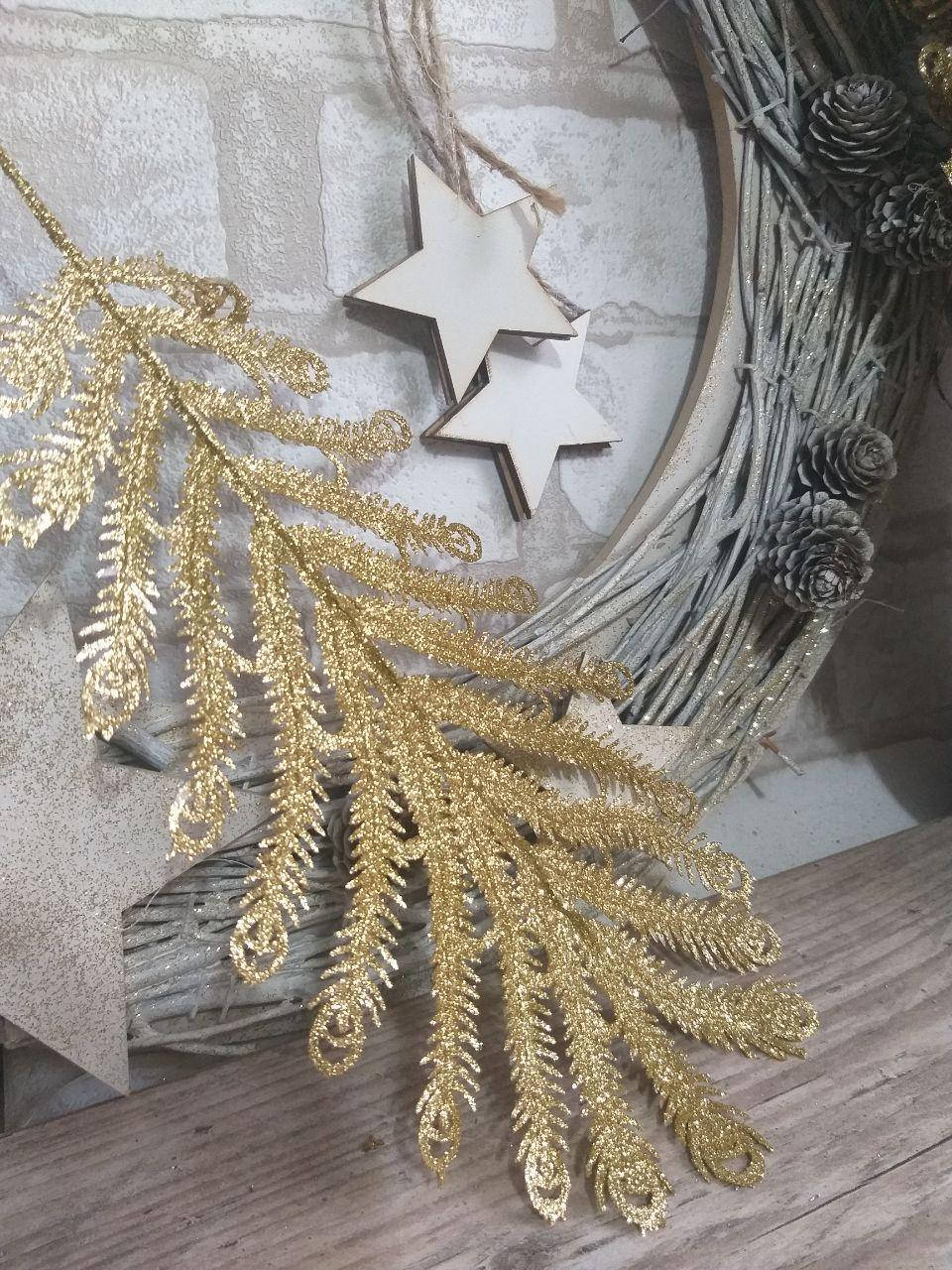 Лист папороті декоративний в золоті, 35 см висота із стеблом, Зелёный 
Лист папороті декоративний в золоті, 35 см висота із стеблом, Зелёный