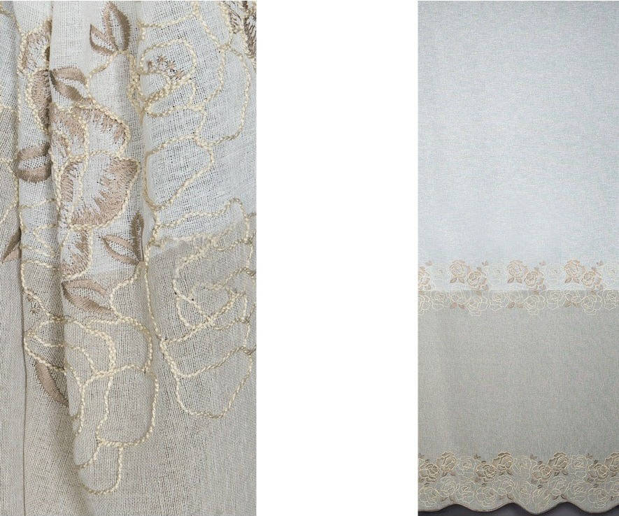 Тюль лен бежевого цвета с цветочной вышивкой (HX 62004026-A/280 LB), Бежевый 
Тюль лен бежевого цвета с цветочной вышивкой (HX 62004026-A/280 LB), Бежевый