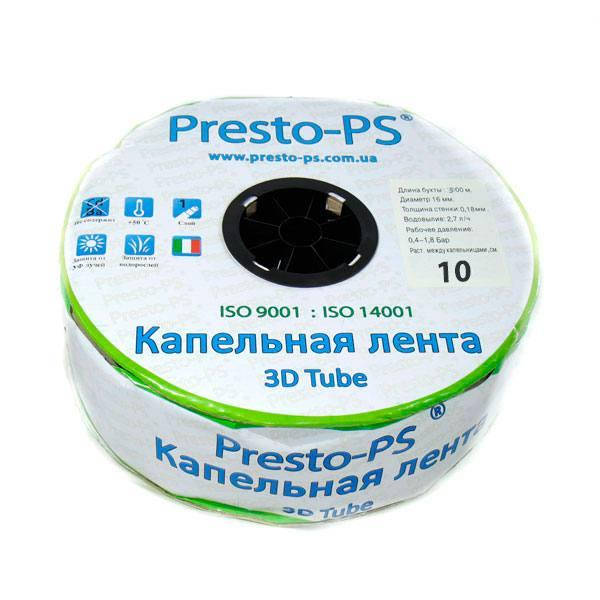 Капельная лента 16 мм, шаг 10 см, толщ 0,18 мм, 1,38 л/ч, эмиттерная, Presto-PS 3D Tube, (бухта 500 м)
Капельная лента 16 мм, шаг 10 см, толщ 0,18 мм, 1,38 л/ч, эмиттерная, Presto-PS 3D Tube, (бухта 500 м)