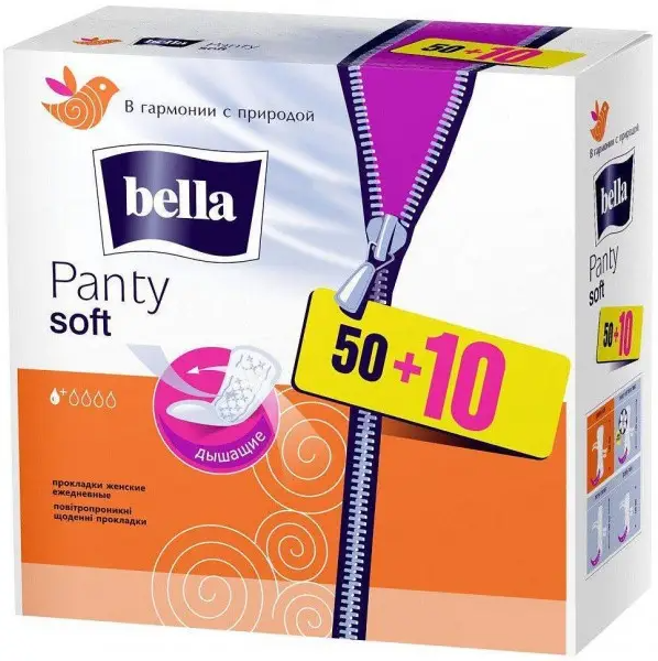 Ежедневные гигиенические прокладки Bella Panty Soft 50+10 шт 
Ежедневные гигиенические прокладки Bella Panty Soft 50+10 шт