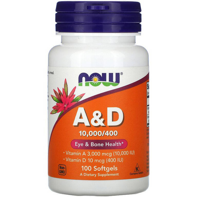Витамины А и D3, NOW Foods "A & D" 10000 / 400 МЕ (100 гелевых капсул)
Витамины А и D3, NOW Foods "A & D" 10000 / 400 МЕ (100 гелевых капсул)