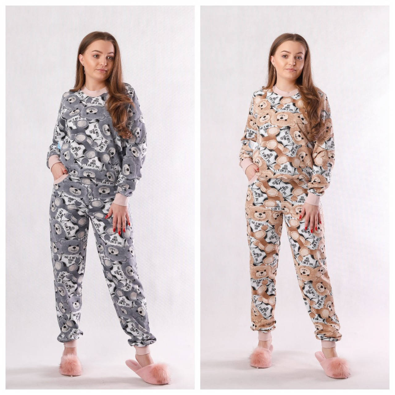 Теплая женская пижама (начес) "Мишки" р.42-54 ( серый и бежевый) 
Теплая женская пижама (начес) "Мишки" р.42-54 ( серый и бежевый)