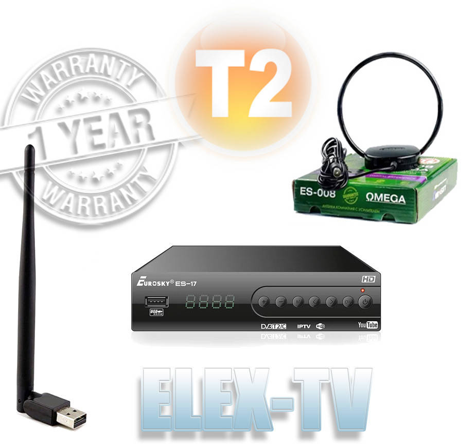 КОМПЛЕКТ Т2 Тюнер EUROSKY ES-17 + антенна комнатная Eurosky OMEGA + Wi-Fi адаптер
КОМПЛЕКТ Т2 Тюнер EUROSKY ES-17 + антенна комнатная Eurosky OMEGA + Wi-Fi адаптер