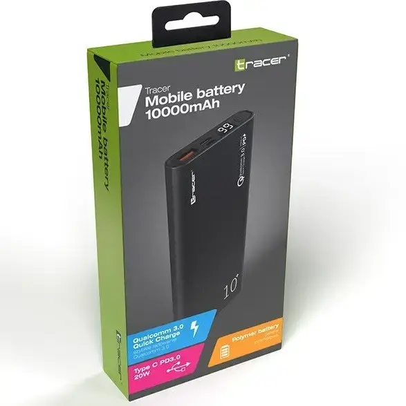 Повербанк с быстрой зарядкой PD3.0/QC3.0 и дисплеем TRACER 10000mah |1USB/1Type-C, 3A/20W| Черный
Повербанк с быстрой зарядкой PD3.0/QC3.0 и дисплеем TRACER 10000mah |1USB/1Type-C, 3A/20W| Черный