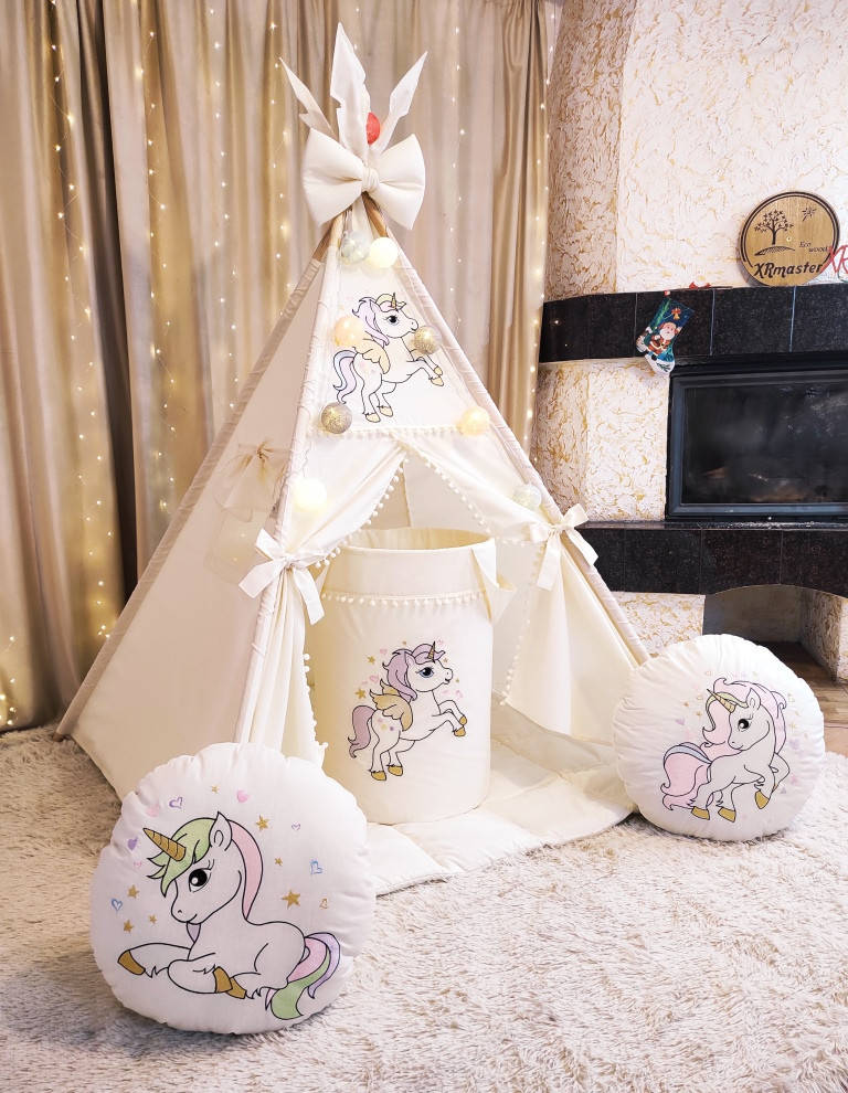 Палатка Вигвам для детей Цветние единорожки на молочному + корзина для игрушек Полный комплект !
Палатка Вигвам для детей Цветние единорожки на молочному + корзина для игрушек Полный комплект !