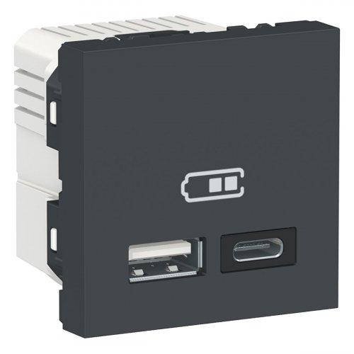 Двойная USB розетка A+C Unica New, NU301854, антрацит
Двойная USB розетка A+C Unica New, NU301854, антрацит