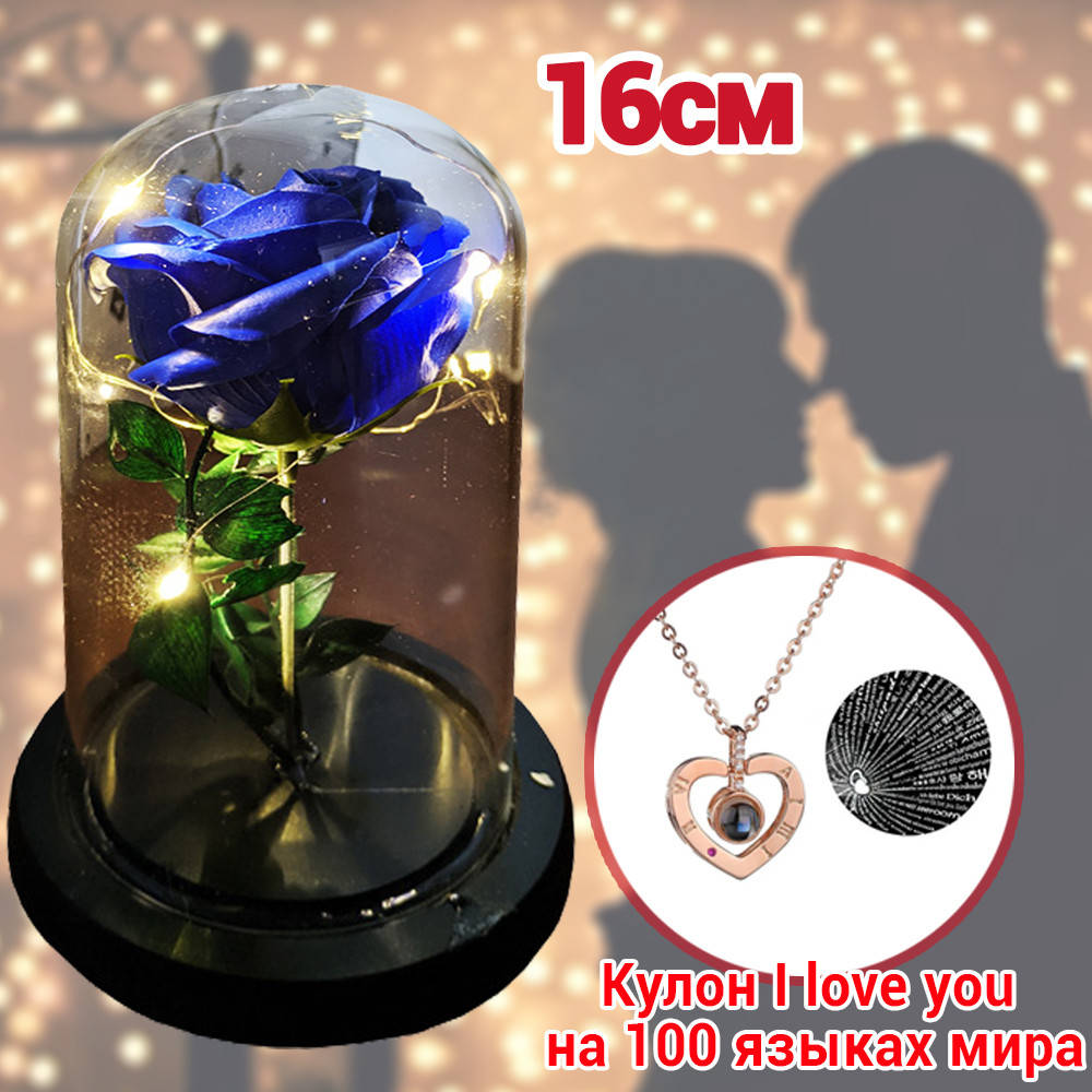 Роза в колбе под стеклянным куполом яркая с подсветкой Rose 16см Blue + Кулон "Я Люблю Тебя" SPG, Синий
Роза в колбе под стеклянным куполом яркая с подсветкой Rose 16см Blue + Кулон "Я Люблю Тебя" SPG, Синий