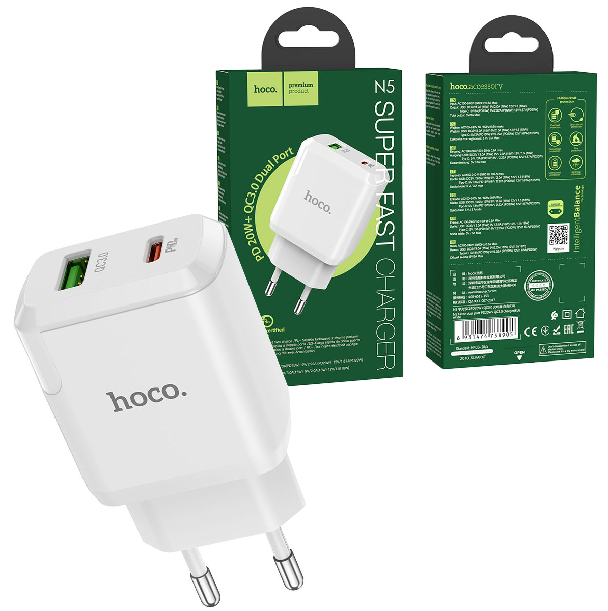 Зарядное устройство для телефона с быстрой зарядкой HOCO N5 Favor PD 20W QC 3.0 USB-A/USB-C White, Белый
Зарядное устройство для телефона с быстрой зарядкой HOCO N5 Favor PD 20W QC 3.0 USB-A/USB-C White, Белый