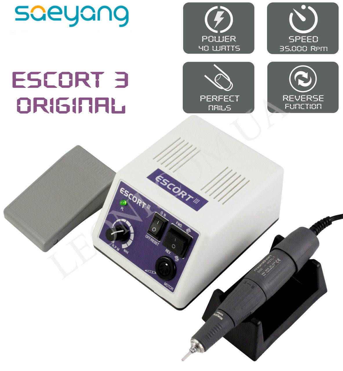 Профессиональный фрезер Saeyang Marathon Escort 3 40W/35000 об.мин.
Профессиональный фрезер Saeyang Marathon Escort 3 40W/35000 об.мин.