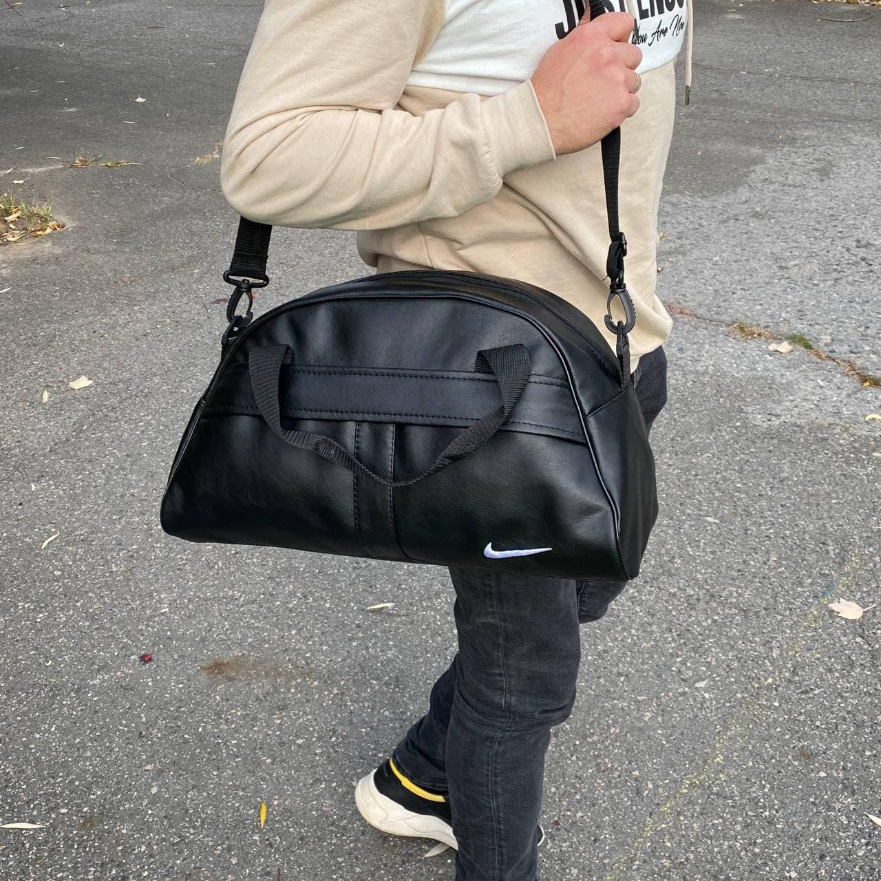 Мужская женская спортивная сумка через плечо, небольшая кожзам черная, Черный