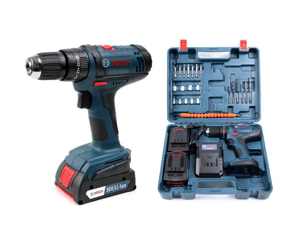 Шуруповерт аккумуляторный Bosch GSB 36- 2 аккумулятора +24 аксессуара (польская сборка)
Шуруповерт аккумуляторный Bosch GSB 36- 2 аккумулятора +24 аксессуара (польская сборка)