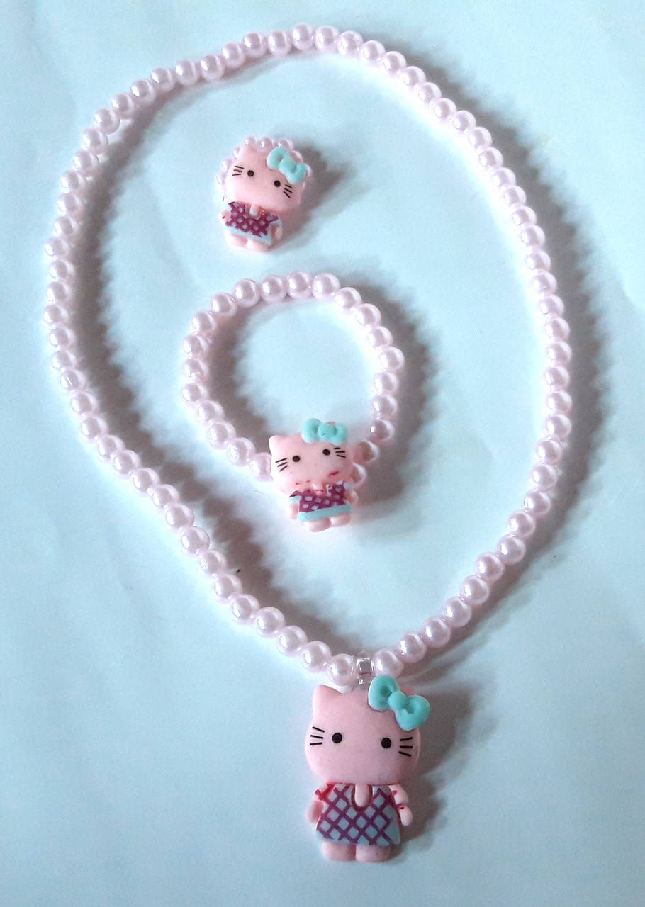 Детский набор Fashion (бусы, браслет и колечко), розовый 
Детский набор Fashion (бусы, браслет и колечко), розовый