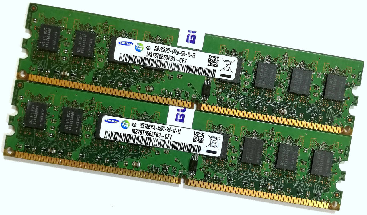 Пара оперативной памяти Samsung DDR2 4Gb (2Gb+2Gb) 800MHz PC2 6400U CL6 (M378T5663FB3-CF7) Б/У
Пара оперативной памяти Samsung DDR2 4Gb (2Gb+2Gb) 800MHz PC2 6400U CL6 (M378T5663FB3-CF7) Б/У
