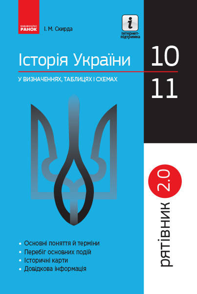 Історія України у визначеннях, таблицях і схемах 10— 11 класи Серія «Рятівник 2.0» Скирда І.М.
Історія України у визначеннях, таблицях і схемах 10— 11 класи Серія «Рятівник 2.0» Скирда І.М.