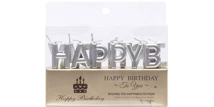 Свечи-буквы "Happy Birthday" хром серебро, Серебристый