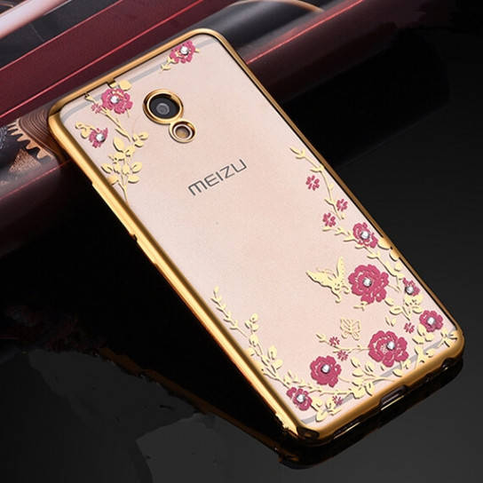 Чехол бампер с золотыми стразами и цветами для Meizu M5 
Чехол бампер с золотыми стразами и цветами для Meizu M5