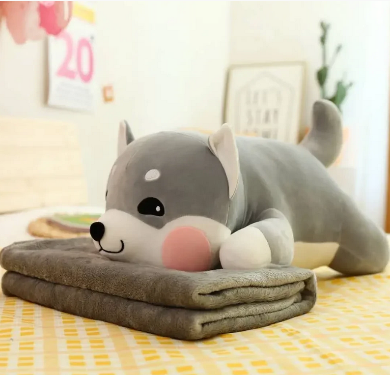 Детский плед-игрушка-подушка мягкий пушистый "Собачка Хаски", Серый 
Детский плед-игрушка-подушка мягкий пушистый "Собачка Хаски", Серый