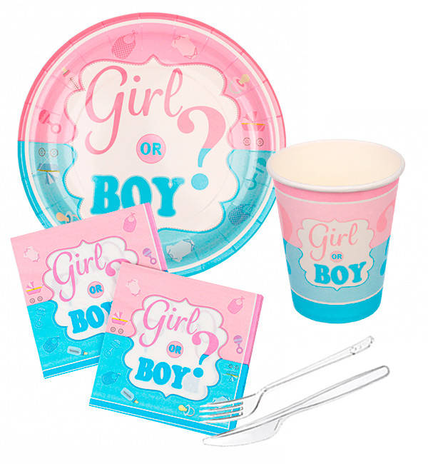 Набор бумажной посуды "Boy or girl" (8 тарелок, 8 вилок, 8 ножей, 8 стаканчиков, 16 салфеток)
Набор бумажной посуды "Boy or girl" (8 тарелок, 8 вилок, 8 ножей, 8 стаканчиков, 16 салфеток)