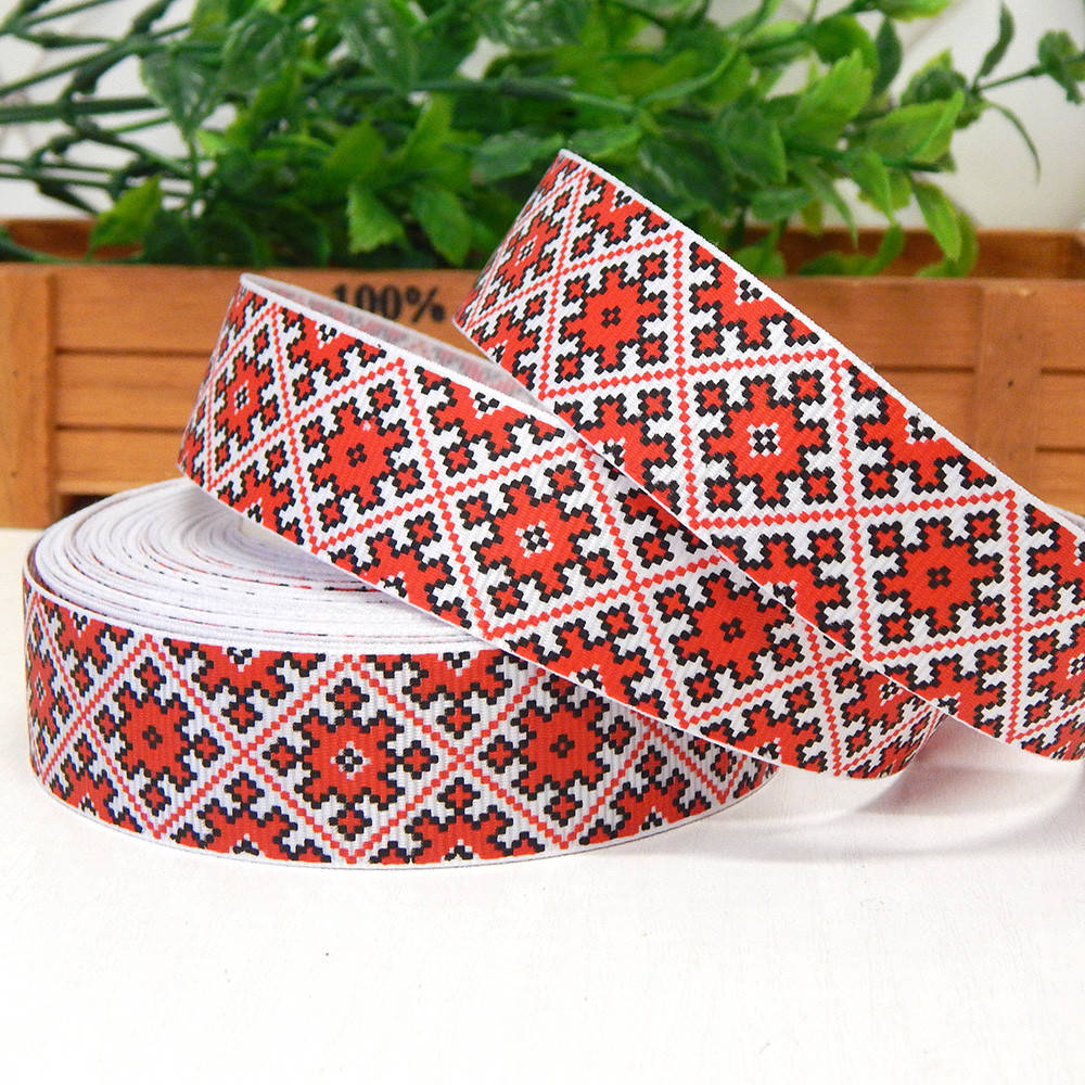 Лента репсовая с украинским орнаментом "Вышиванка", красная, 2,5 см 
Лента репсовая с украинским орнаментом "Вышиванка", красная, 2,5 см