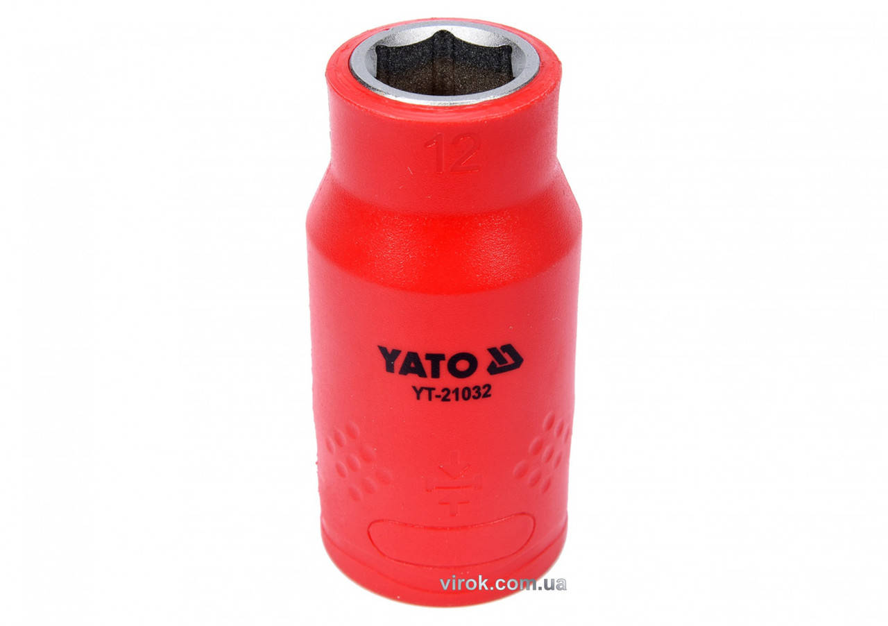 Головка торцевая шестигранная диэлектрическая YATO 1/2" М12 х 55/38 мм VDE до 1000 В YT-21032
Головка торцевая шестигранная диэлектрическая YATO 1/2" М12 х 55/38 мм VDE до 1000 В YT-21032