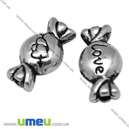 Бусина мет. Конфетка, 11х6 мм, Античное серебро, 1 шт (BUS-004733)