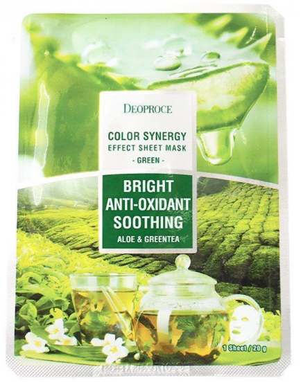 Тканевая маска для лица Deoproce Color Synergy Effect Sheet Mask Зеленая (алоэ и зеленый чай) 20 г
Тканевая маска для лица Deoproce Color Synergy Effect Sheet Mask Зеленая (алоэ и зеленый чай) 20 г