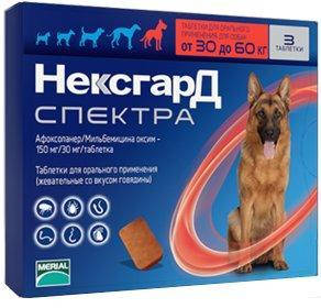 Merial NexGard Spectra 30 - 60 кг XL - таблетки НексГард Спектра против блох, клещей и гельминтов 
Merial NexGard Spectra 30 - 60 кг XL - таблетки НексГард Спектра против блох, клещей и гельминтов