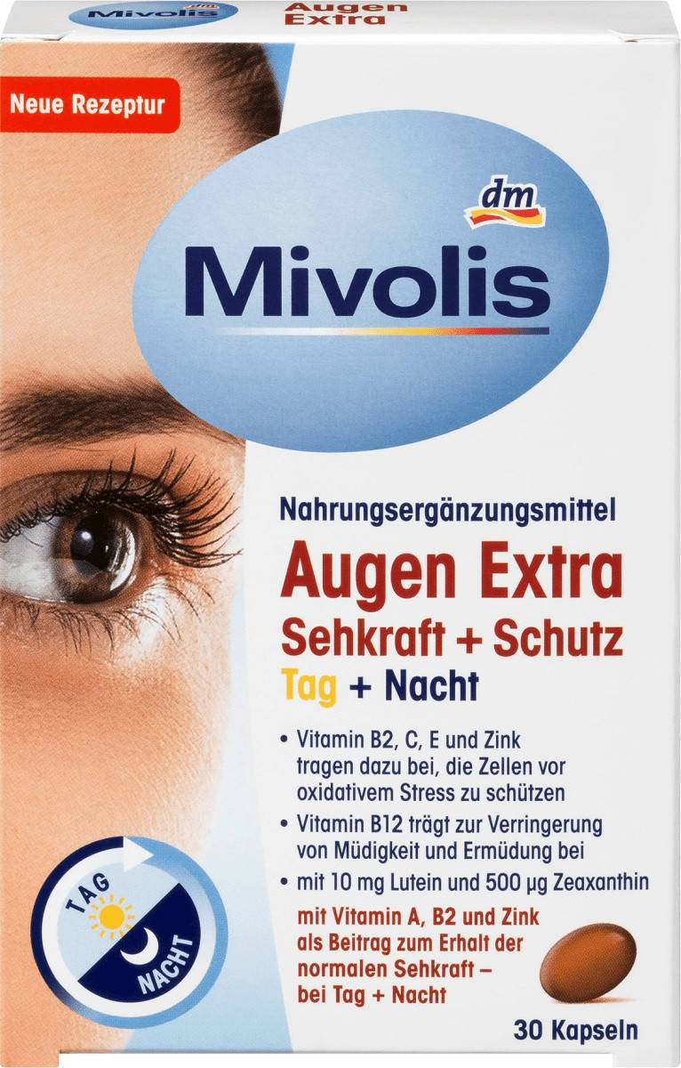 Mivolis Augen Extra Sehkraft + Schutz, Tag + Nacht, Kapslen витаминный комплекс для глаз 30 шт.
Mivolis Augen Extra Sehkraft + Schutz, Tag + Nacht, Kapslen витаминный комплекс для глаз 30 шт.