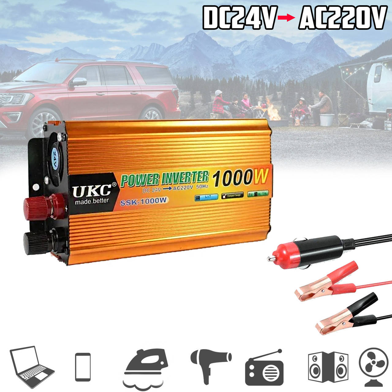 Преобразователь тока автомобильный UKC SSK1000W 24V инвертор преобразовывает электричество из 24В в 220В DC/AC
Преобразователь тока автомобильный UKC SSK1000W 24V инвертор преобразовывает электричество из 24В в 220В DC/AC
