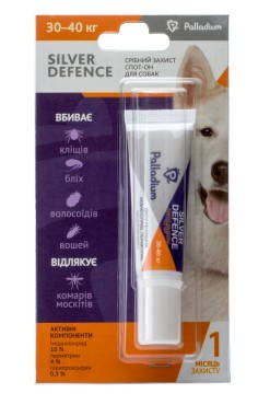 Капли на холку Palladium Silver Defence от блох, клещей и комаров для собак весом 10-20 кг
Капли на холку Palladium Silver Defence от блох, клещей и комаров для собак весом 10-20 кг